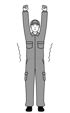 A mechanic in coveralls stretching and standing tall, Vector Illustrationのイラスト素材
