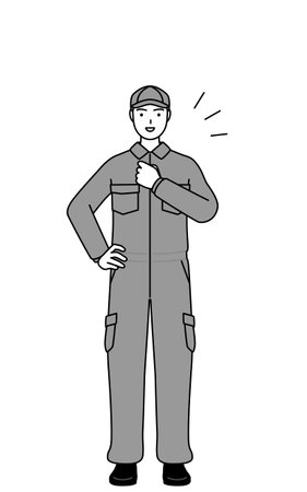 A mechanic in coveralls tapping his chest, Vector Illustrationのイラスト素材