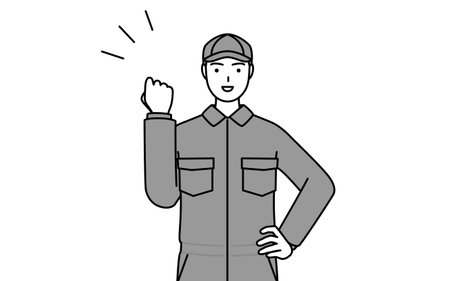 A mechanic in coveralls posing with guts, Vector Illustrationのイラスト素材