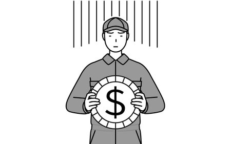 A mechanic in coveralls an image of exchange loss or dollar depreciation, Vector Illustrationのイラスト素材