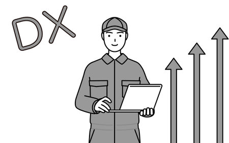 Image of DX, A mechanic in coveralls who has successfully improved his business, Vector Illustrationのイラスト素材