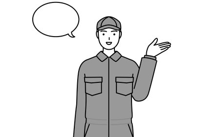 A mechanic in coveralls giving directions, with a wipeout, Vector Illustrationのイラスト素材