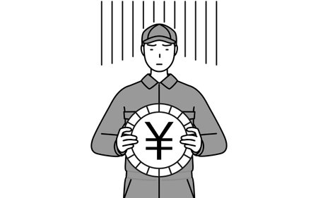 A mechanic in coveralls an image of exchange loss or yen depreciation, Vector Illustrationのイラスト素材