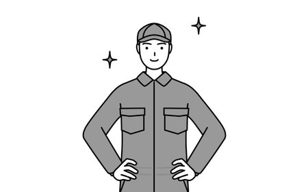 A mechanic in coveralls with his hands on his hips, Vector Illustrationのイラスト素材
