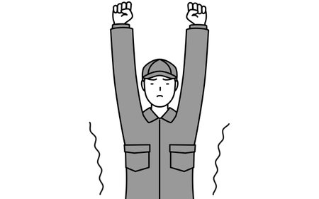 A mechanic in coveralls stretching and standing tall, Vector Illustrationのイラスト素材