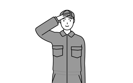 A mechanic in coveralls making a salute, Vector Illustrationのイラスト素材