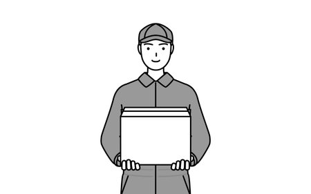 A mechanic in coveralls working to carry cardboard boxes, Vector Illustrationのイラスト素材