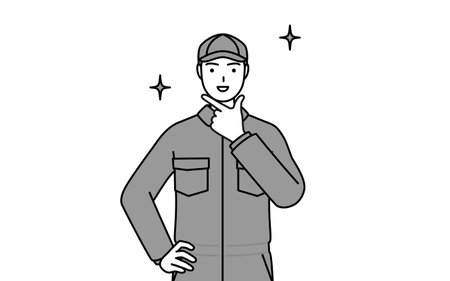 A mechanic in coveralls in a confident pose, Vector Illustrationのイラスト素材