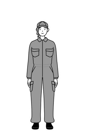 A mechanic woman in coveralls with a smile facing forward, Vector Illustrationのイラスト素材