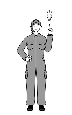 A mechanic woman in coveralls coming up with an idea, Vector Illustrationのイラスト素材