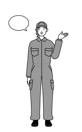 A mechanic woman in coveralls giving directions, with a wipeout, Vector Illustrationのイラスト素材