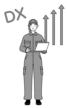 Image of DX, A mechanic woman in coveralls who has successfully improved her business, Vector Illustrationのイラスト素材