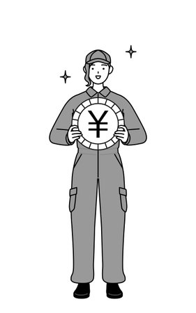 A mechanic woman in coveralls an image of foreign exchange gains and yen appreciation, Vector Illustrationのイラスト素材