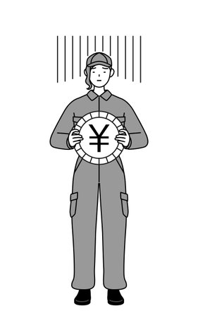 A mechanic woman in coveralls an image of exchange loss or yen depreciation, Vector Illustrationのイラスト素材