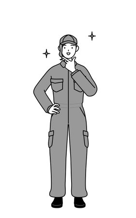 A mechanic woman in coveralls in a confident pose, Vector Illustrationのイラスト素材