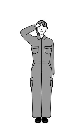 A mechanic woman in coveralls making a salute, Vector Illustrationのイラスト素材