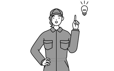 A mechanic woman in coveralls coming up with an idea, Vector Illustrationのイラスト素材