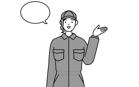 A mechanic woman in coveralls giving directions, with a wipeout, Vector Illustrationのイラスト素材