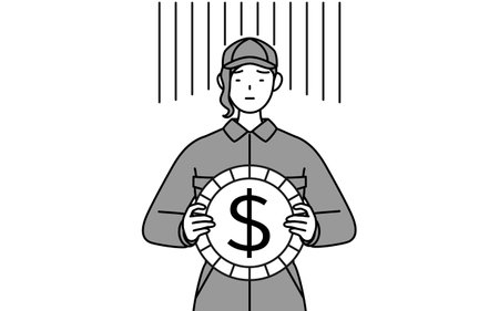 A mechanic woman in coveralls an image of exchange loss or dollar depreciation, Vector Illustrationのイラスト素材