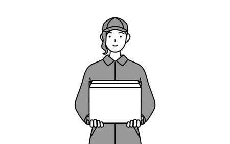 A mechanic woman in coveralls working to carry cardboard boxes, Vector Illustrationのイラスト素材