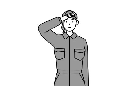 A mechanic woman in coveralls making a salute, Vector Illustrationのイラスト素材