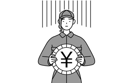 A mechanic woman in coveralls an image of exchange loss or yen depreciation, Vector Illustrationのイラスト素材