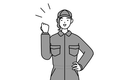 A mechanic woman in coveralls posing with guts, Vector Illustrationのイラスト素材