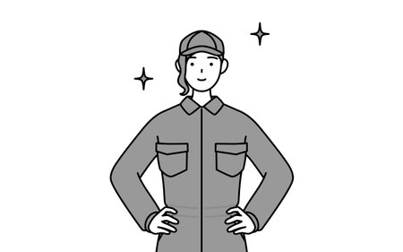 A mechanic woman in coveralls with her hands on her hips, Vector Illustrationのイラスト素材