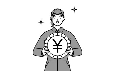 A mechanic woman in coveralls an image of foreign exchange gains and yen appreciation, Vector Illustrationのイラスト素材