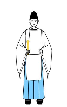 Priest of the shrine, wearing a Eboshi and Kariginu, holding a scepter, Vector Illustrationのイラスト素材