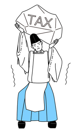 Priest of the shrine, wearing a Eboshi and Kariginu, suffering from tax increases, Vector Illustrationのイラスト素材