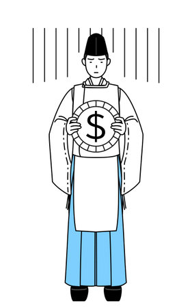 Priest of the shrine, wearing a Eboshi and Kariginu, an image of exchange loss or dollar depreciation, Vector Illustrationのイラスト素材