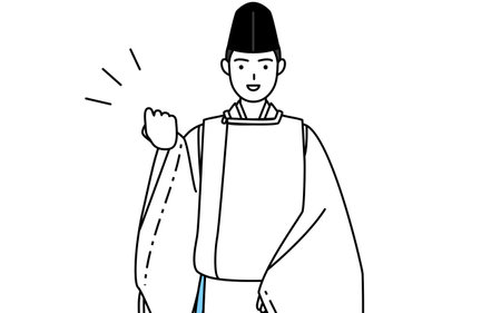 Priest of the shrine, wearing a Eboshi and Kariginu, posing with guts, Vector Illustrationのイラスト素材