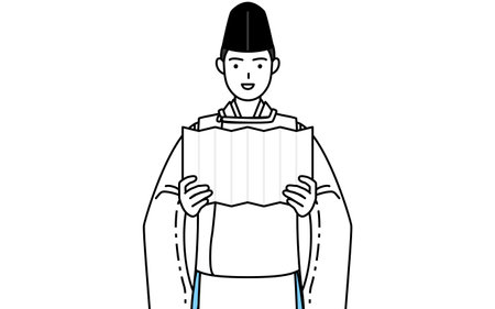 Priest of the shrine, wearing a Eboshi and Kariginu, performing a prayer of congratulation, Vector Illustrationのイラスト素材