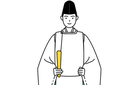 Priest of the shrine, wearing a Eboshi and Kariginu, holding a scepter, Vector Illustrationのイラスト素材