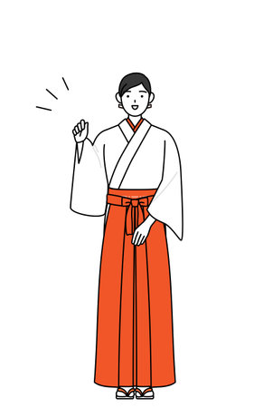 Shrine Maiden Of The Shrine, wearing White kosode and Red Hakama, posing with guts, Vector Illustrationのイラスト素材