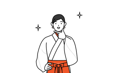Shrine Maiden Of The Shrine, wearing White kosode and Red Hakama, in a confident pose, Vector Illustrationのイラスト素材