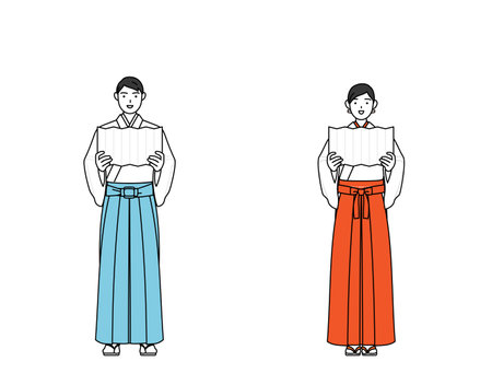 Priest and shrine maiden of the shrine, performing a prayer of congratulation, Vector Illustrationのイラスト素材