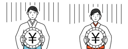Priest and shrine maiden of the shrine, an image of exchange loss or yen depreciation, Vector Illustrationのイラスト素材