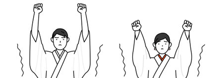 Priest and shrine maiden of the shrine, stretching and standing tall, Vector Illustrationのイラスト素材