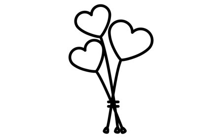 Heart Balloons, Simple and cute black and white Valentine's Day icon, Vector Illustrationのイラスト素材