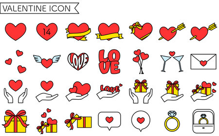 Simple and cute Valentine's Day icon set, Vector Illustrationのイラスト素材