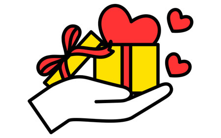 Hands handing out gifts filled with hearts, Simple and cute Valentine's Day icon, Vector Illustrationのイラスト素材