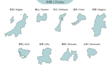 Map of Chubu region (line drawing), Vector Illustrationのイラスト素材