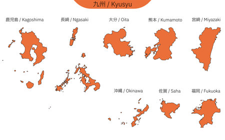 Map of Kyusyu region (line drawing), Vector Illustrationのイラスト素材