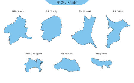 Map of Kanto region (line drawing), Vector Illustrationのイラスト素材