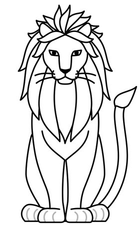 Simple line drawing of a lion facing front, male, Vector Illustrationのイラスト素材