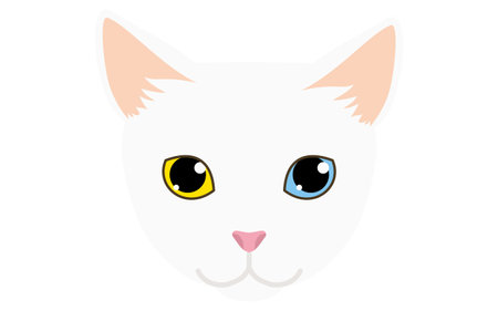 Clip art of white cat with gold or silver eyes, face icon, Vector Illustrationのイラスト素材