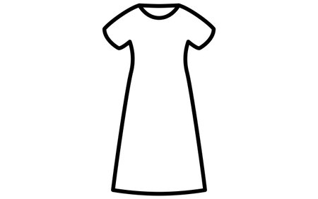 One-piece dress with sleeves, simple line drawing icon in black and white, Vector Illustrationのイラスト素材