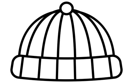 Knit cap, Simple black and white line drawing icon of clothing, Vector Illustrationのイラスト素材